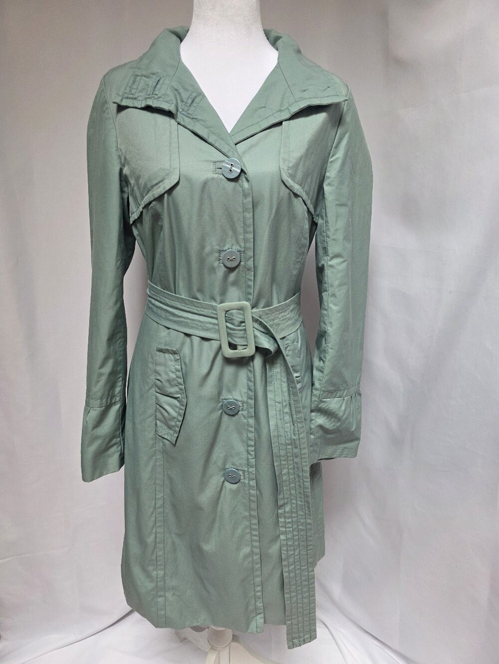 Massimo Sage Green Belted Trench Coat Lightweight Utility Jacket S